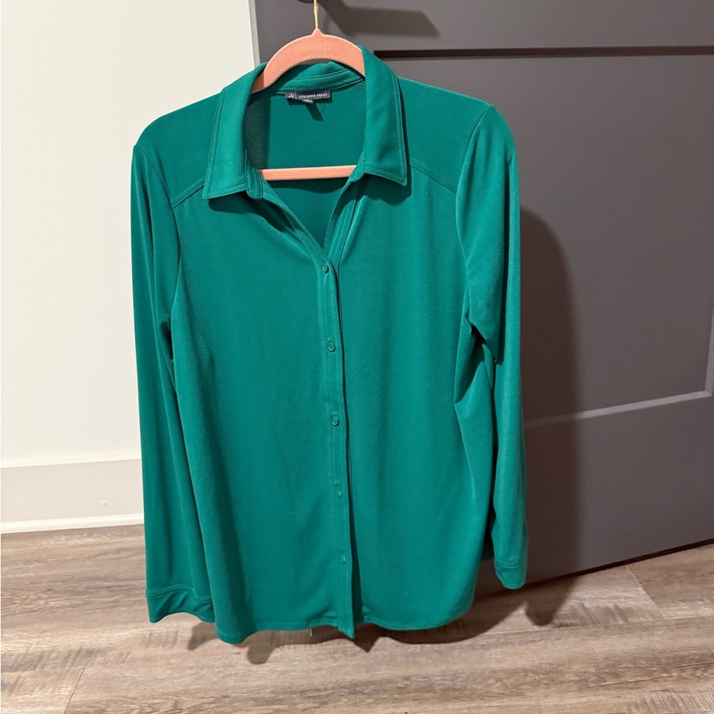 Adrianna Papell Emerald Green Button-Up Blouse